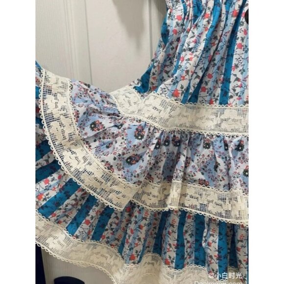 Stellah Size Small Floral Victorian Print Mixed Lace Trim Puff Sleeve Dress - Picture 5 of 12